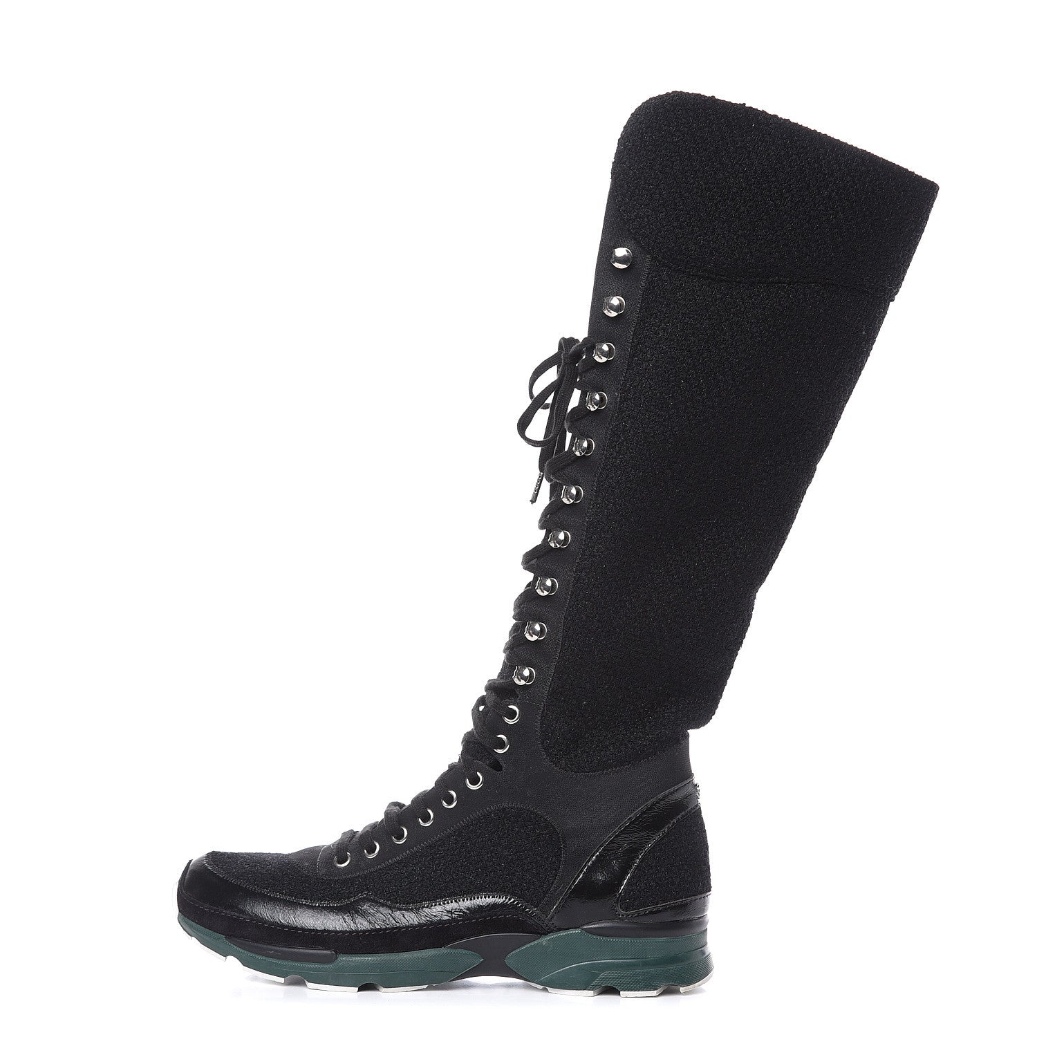 Chanel Tweed Patent Calfskin Sneaker High Boots 40.5 Black 1 of 11