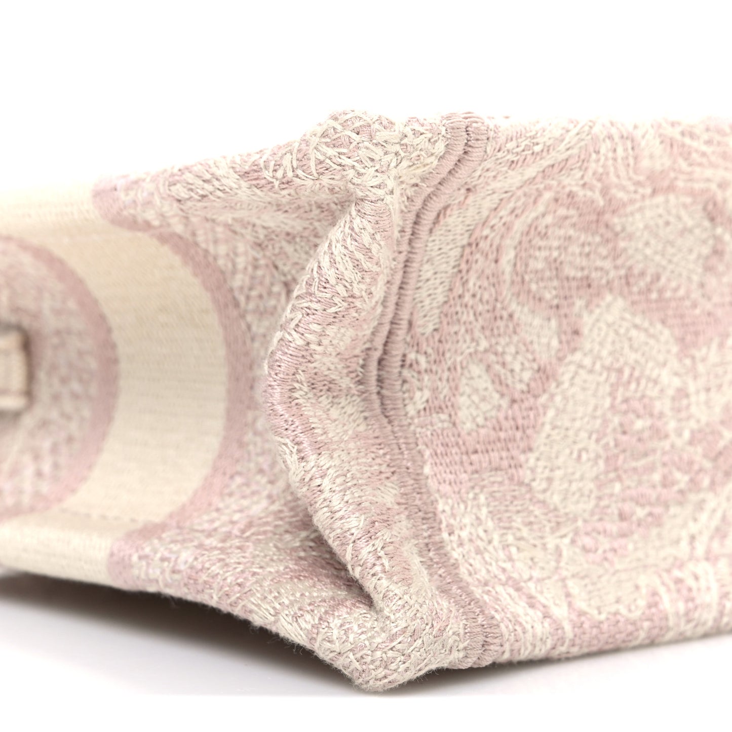 Canvas Embroidered Toile De Jouy Reverse Mini Book Tote With Strap Rose Multicolor