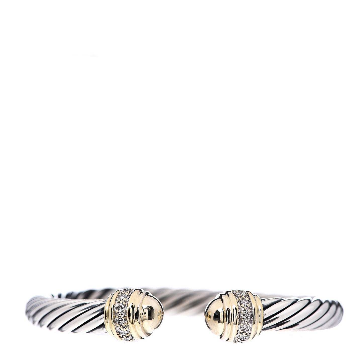 Sterling Silver 18K Yellow Gold Diamond 7mm Cable Classics Dome Bracelet