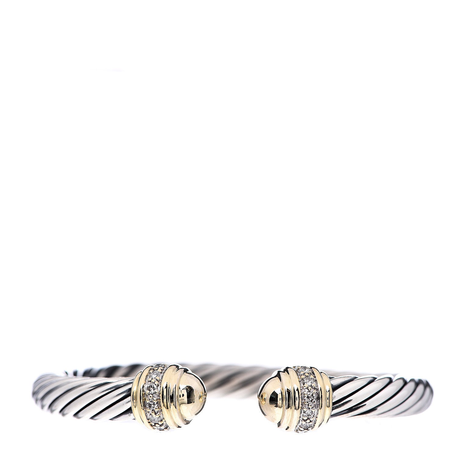 David Yurman Sterling Silver 18K Yellow Gold Diamond 7mm Cable Classics Dome Bracelet 1 of 3