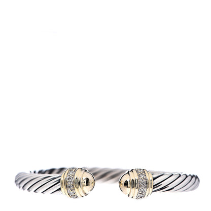 David Yurman Sterling Silver 18K Yellow Gold Diamond 7mm Cable Classics Dome Bracelet 1 of 3