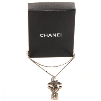 Chanel Crystal Love CC Pendant Necklace Silver Black 4 of 6