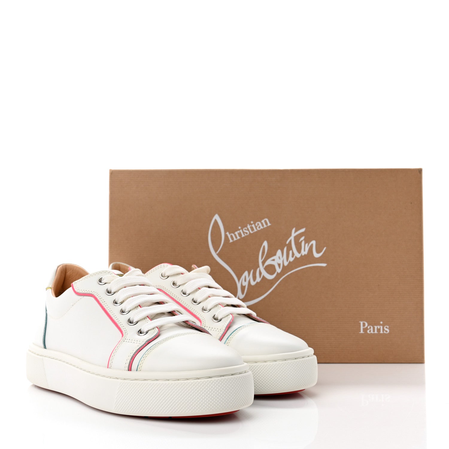 Christian Louboutin Calfskin Patent Vieirissima Flat Sneakers 37.5 White Multicolor 9 of 9