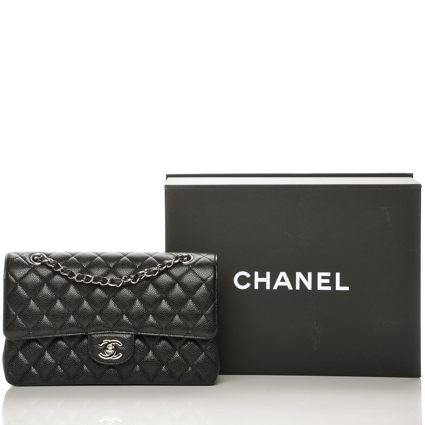 Caviar Quilted Medium Double Flap Black