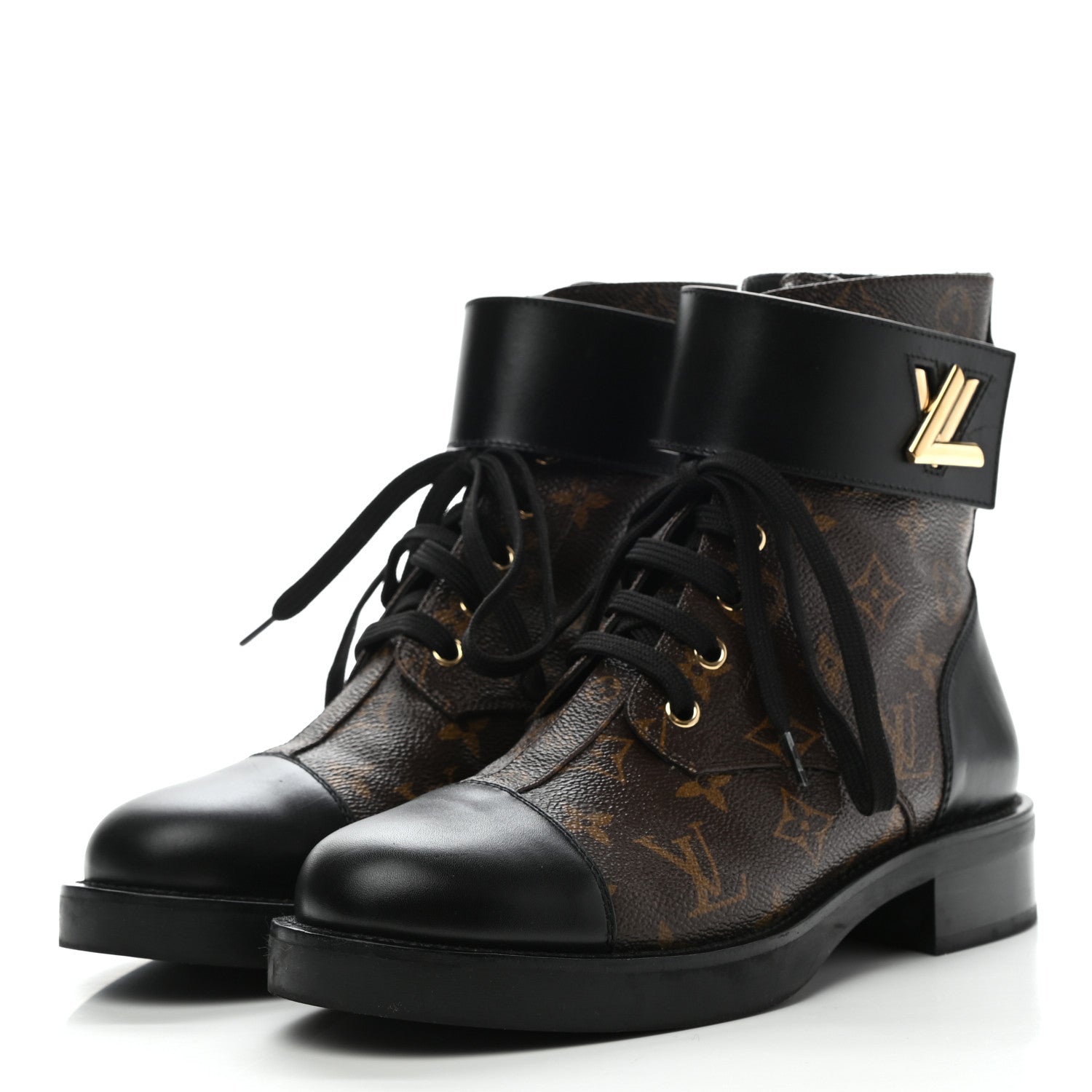 Louis Vuitton Calfskin Monogram Wonderland Flat Ranger Boots 38.5 Black 3 of 7