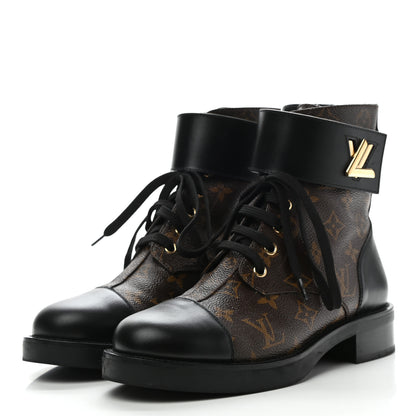 Louis Vuitton Calfskin Monogram Wonderland Flat Ranger Boots 38.5 Black 3 of 7