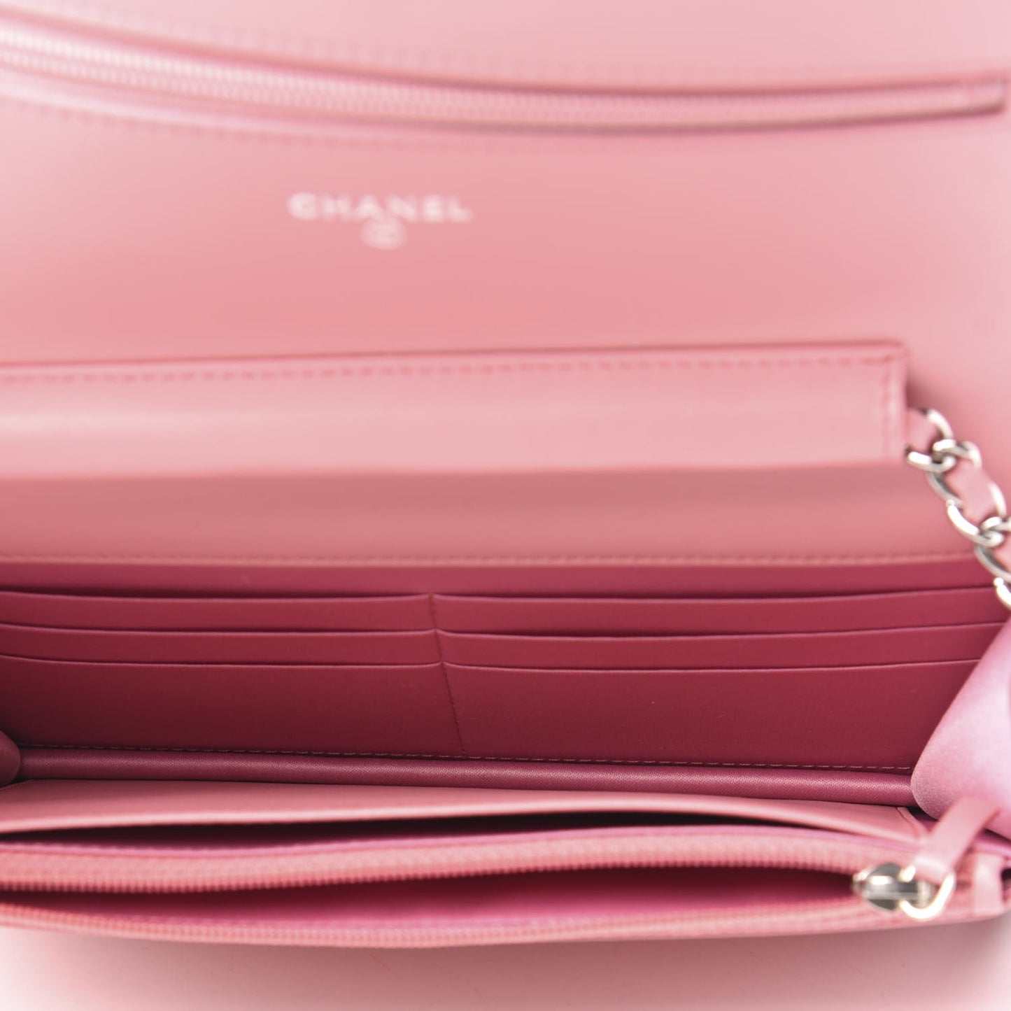Lambskin Camellia Embossed Wallet On Chain WOC Pink