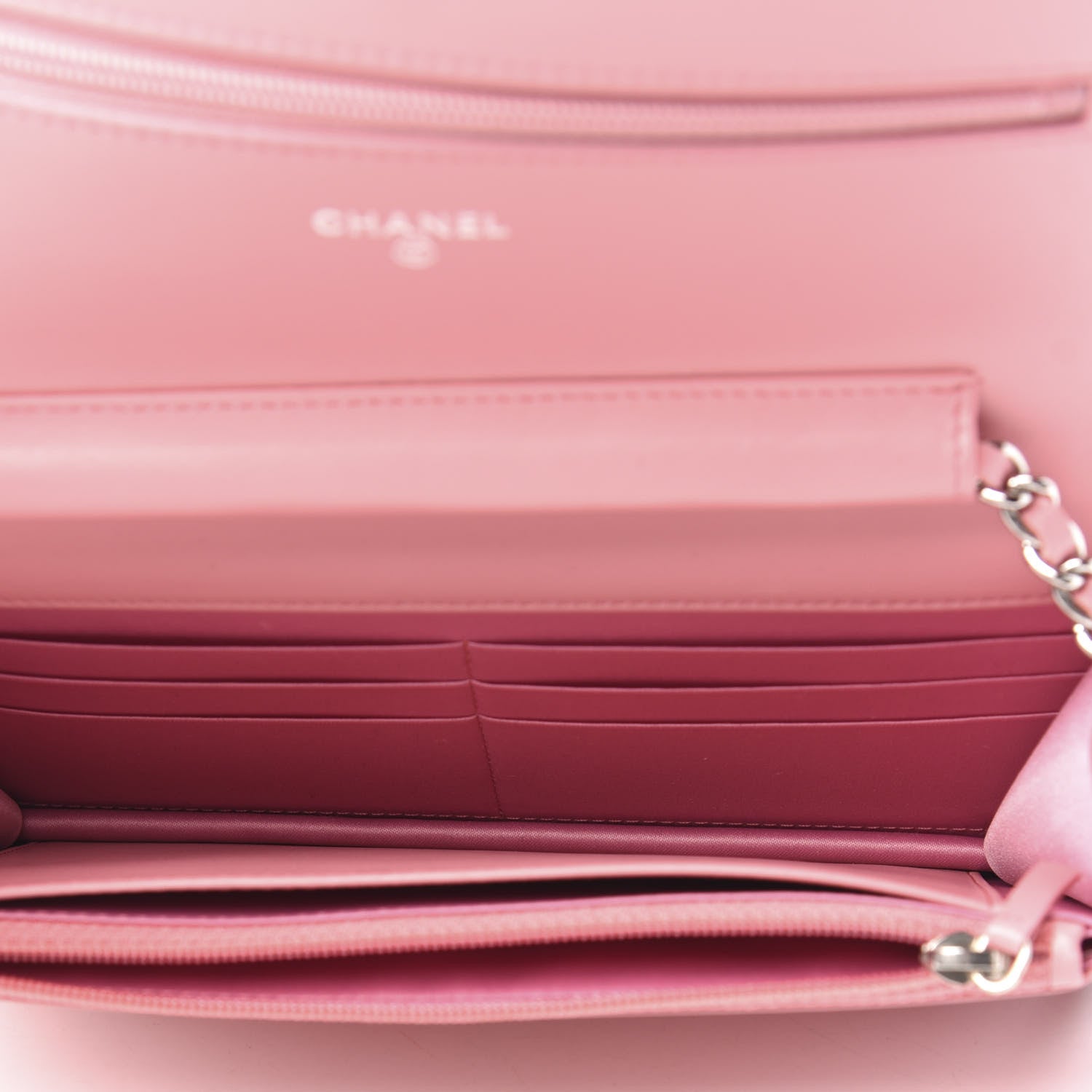 Chanel Lambskin Camellia Embossed Wallet On Chain WOC Pink 5 of 12