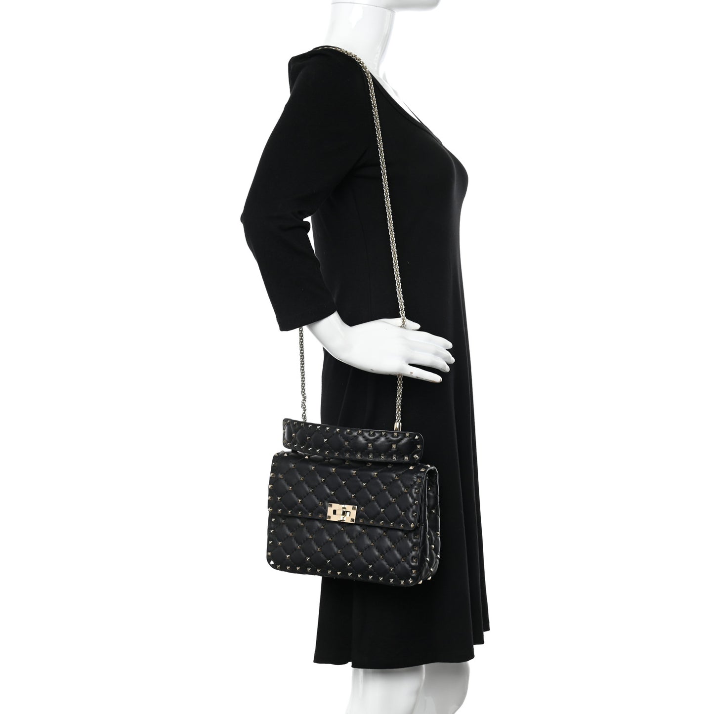 Lambskin Medium Rockstud Spike Shoulder Bag Black