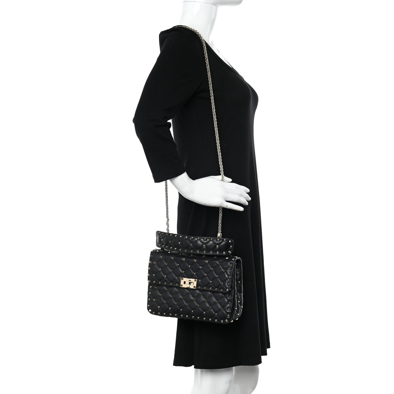 Valentino Garavani Lambskin Medium Rockstud Spike Shoulder Bag Black 2 of 10