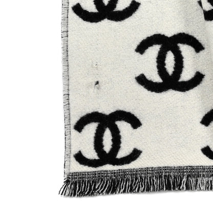 Chanel Wool Cashmere CC Scarf Black White 3 of 3