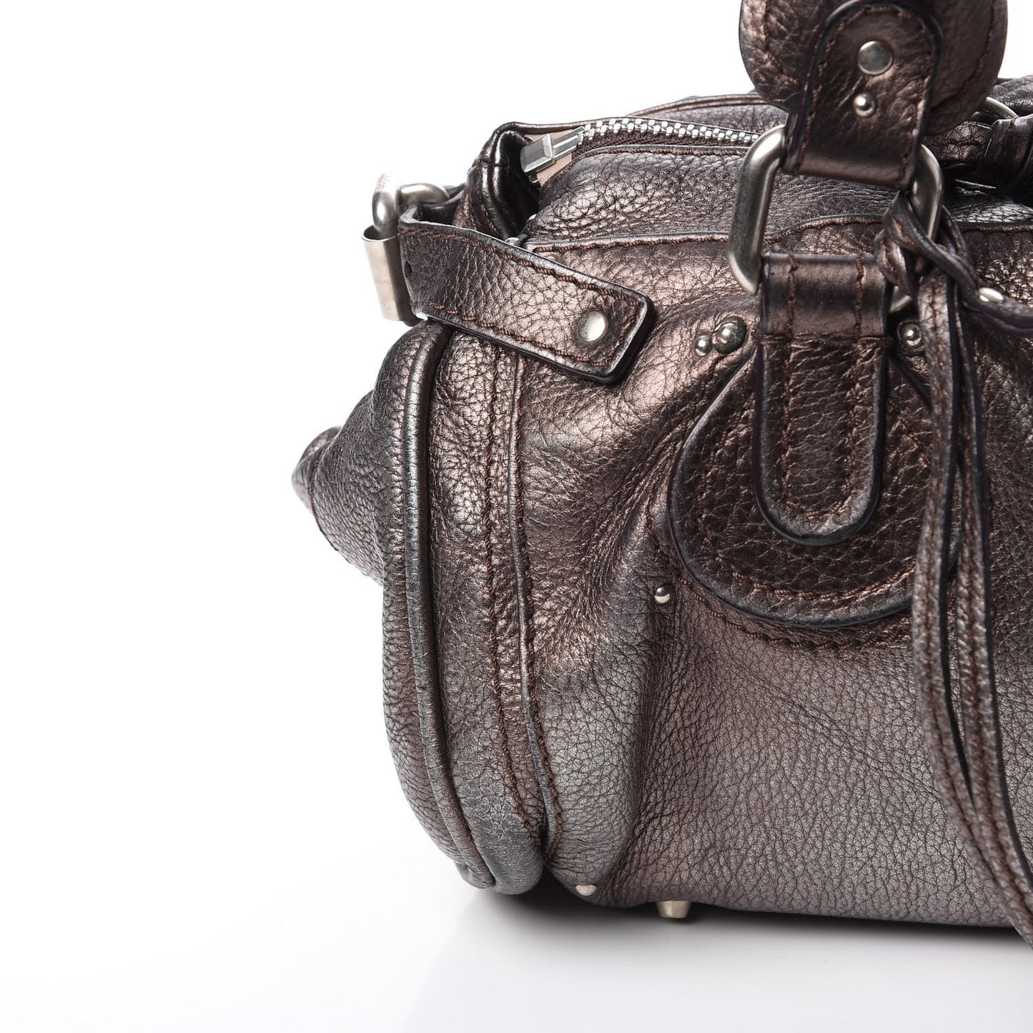 Metallic Calfskin Medium Paddington Satchel Grey