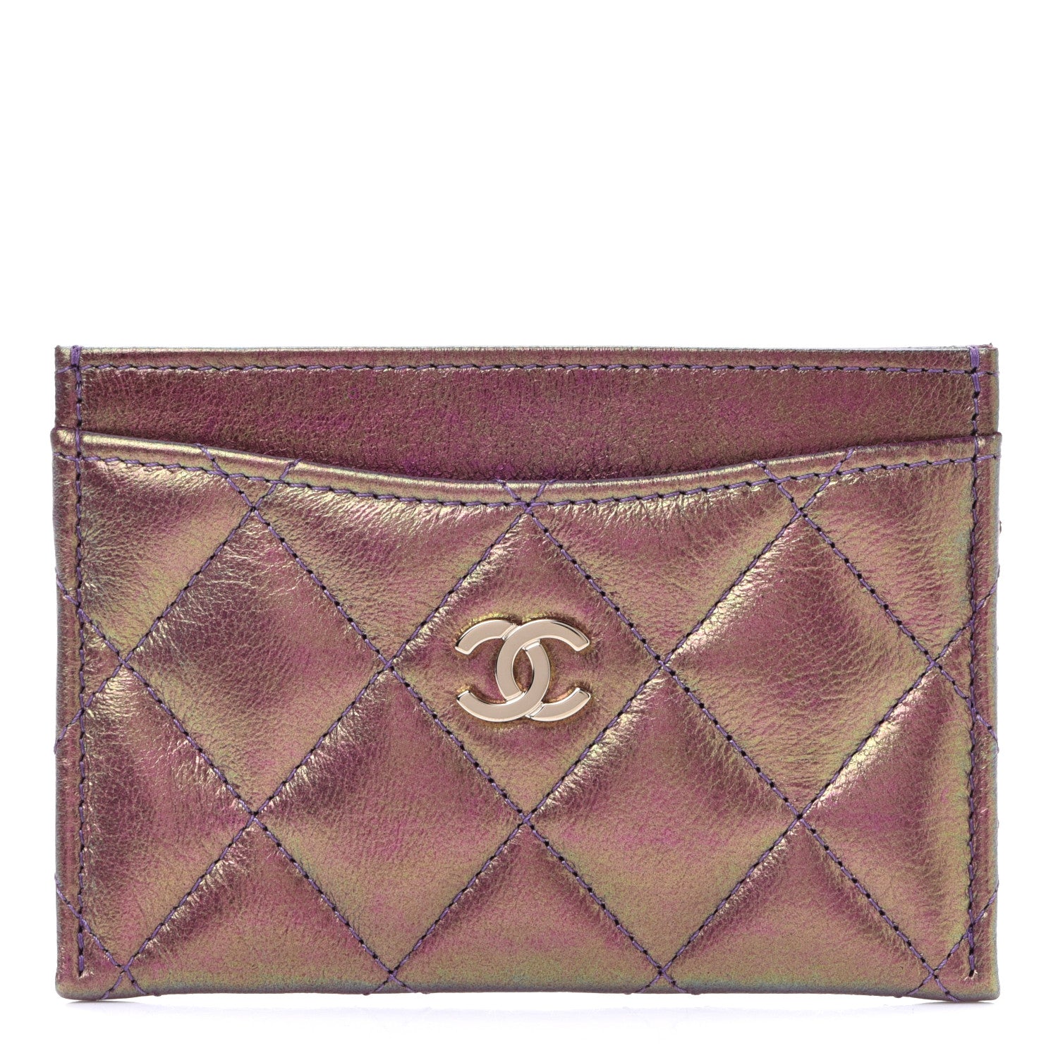 Chanel Iridescent Lambskin Quilted Card Holder Purple 1 of 9