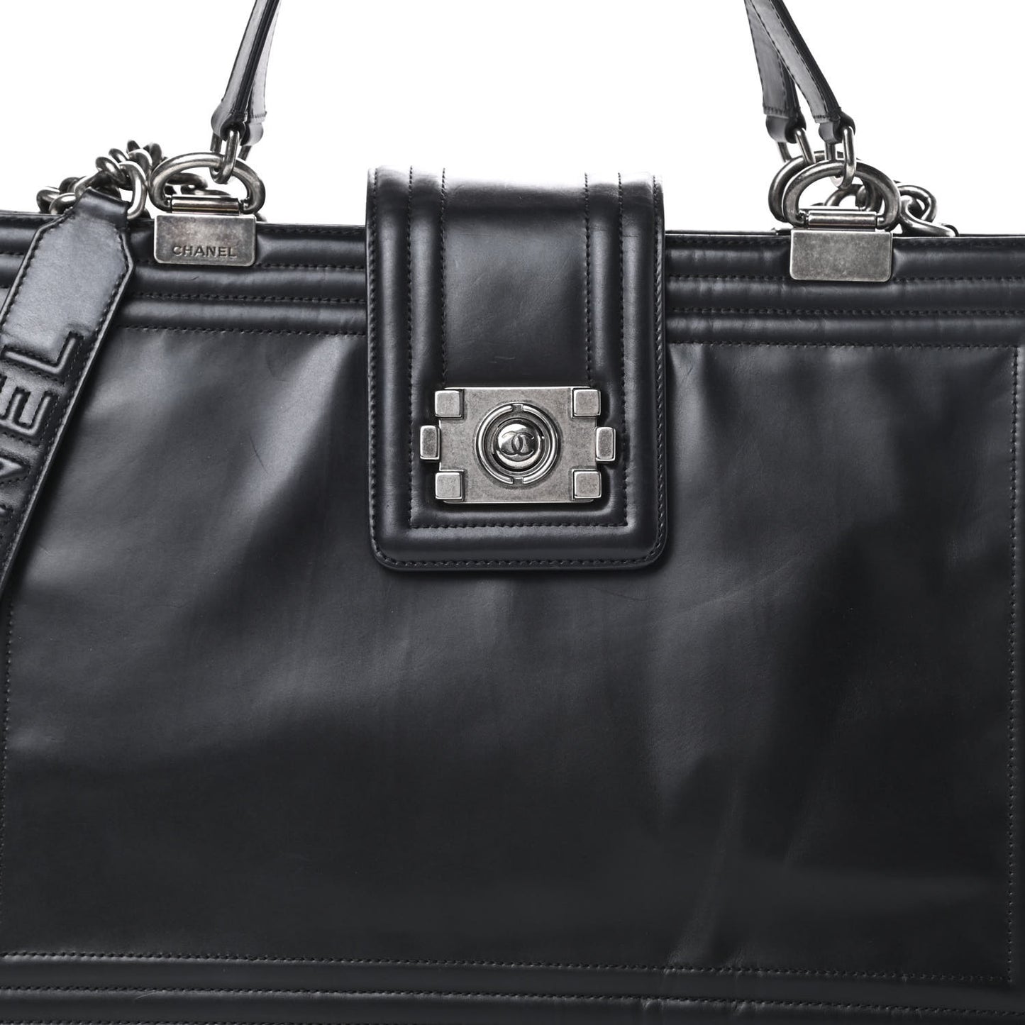Glazed Calfskin Boy Tote Black