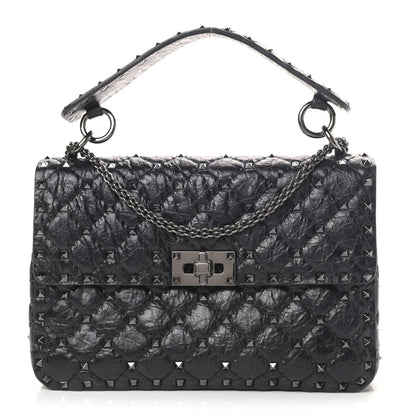 Valentino Garavani Craquele Nappa Medium Rockstud Spike Shoulder Bag Black 1 of 12