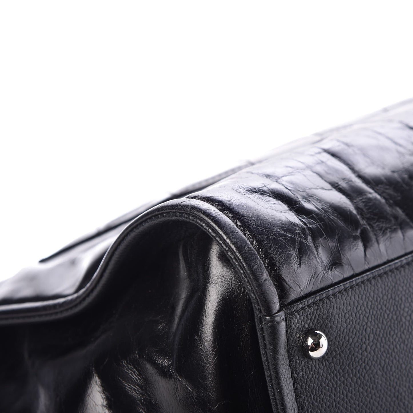Glazed Calfskin Large Deauville Tote Black