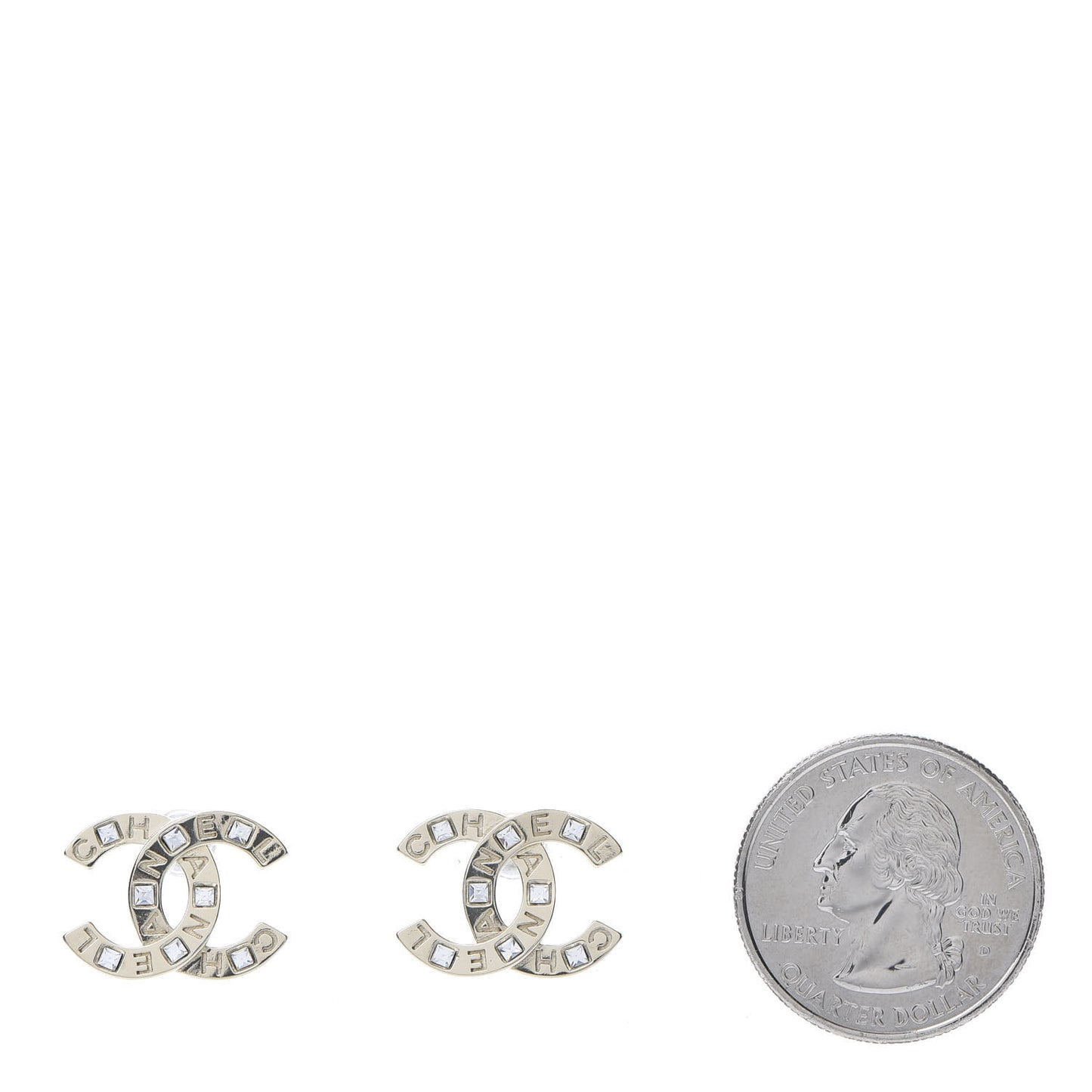 Crystal Metal CC Paris Button Stud Earrings Gold