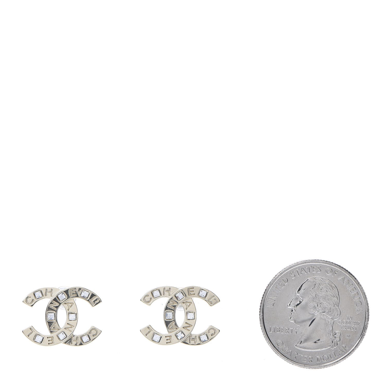Chanel Crystal Metal CC Paris Button Stud Earrings Gold 2 of 5