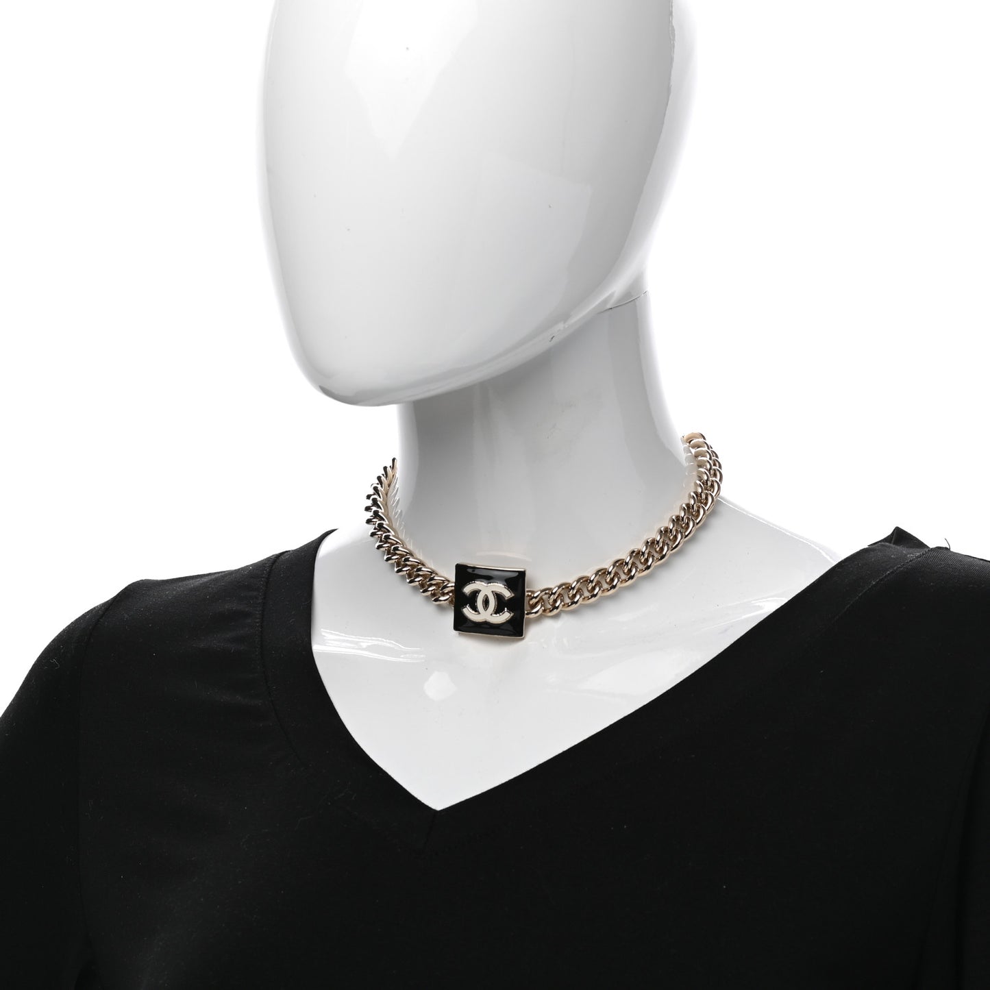 Metal Enamel CC Square Choker Gold Black White