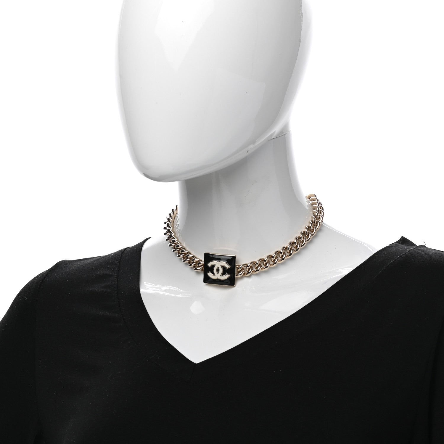 Chanel Metal Enamel CC Square Choker Gold Black White 2 of 6