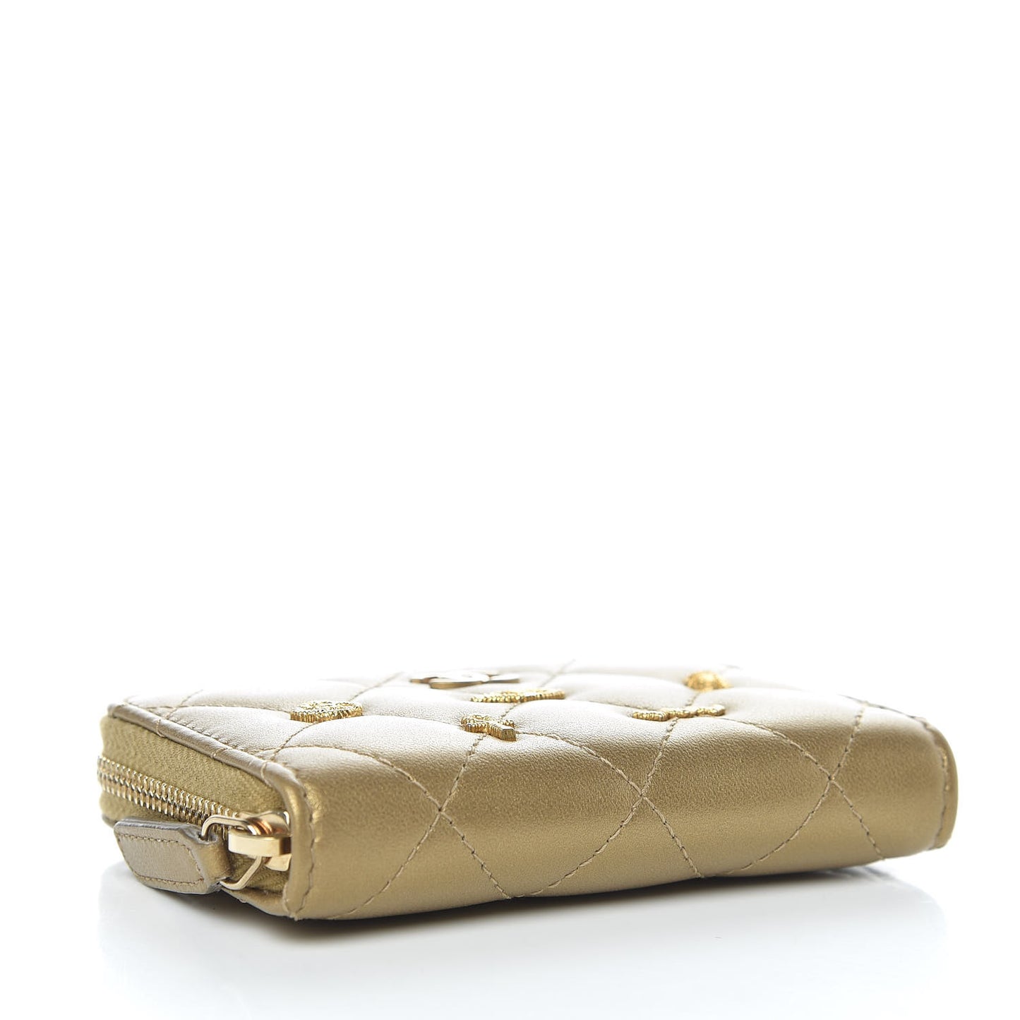 Metallic Lambskin Egyptian Amulet Zip Coin Purse Gold