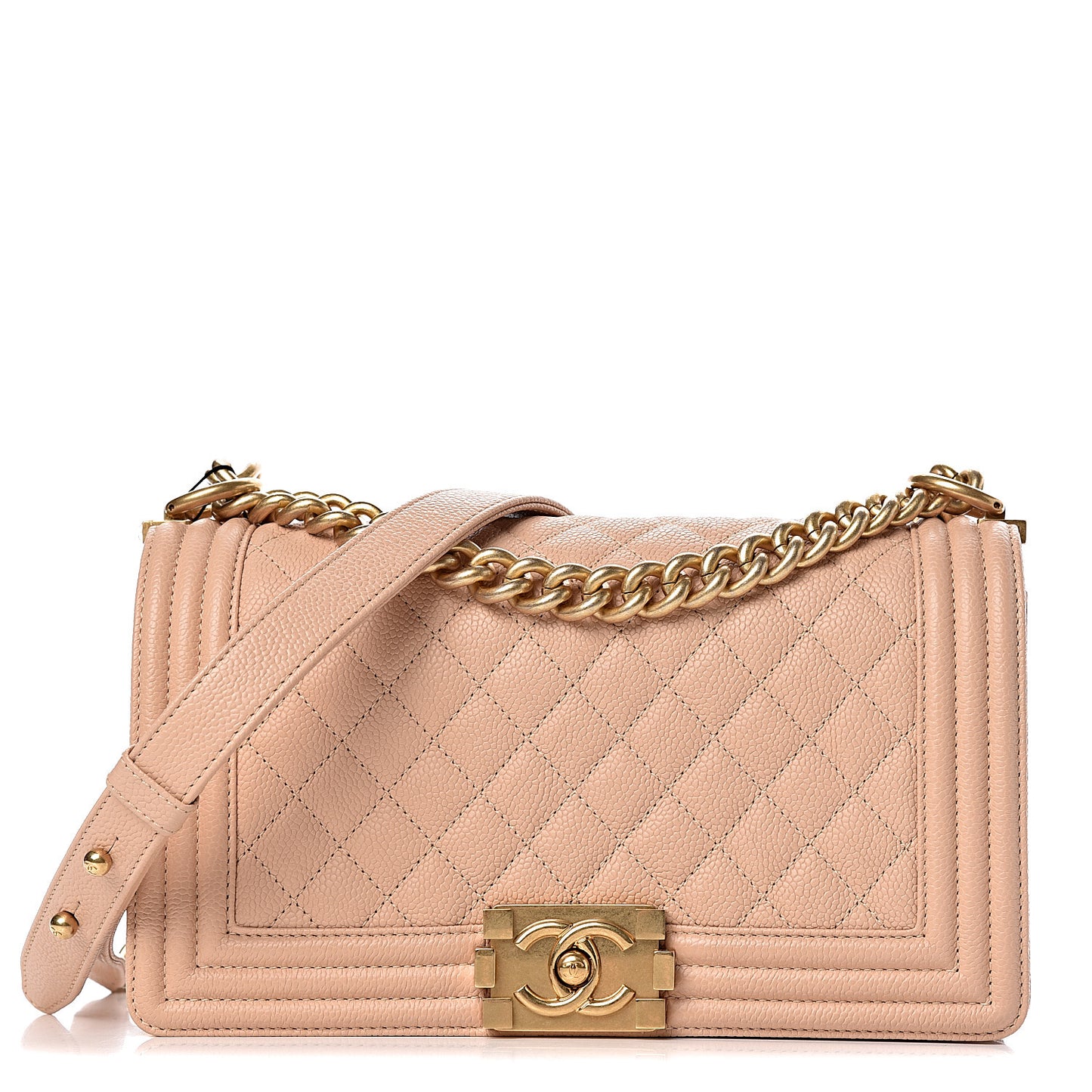 Caviar Quilted Medium Boy Flap Light Beige