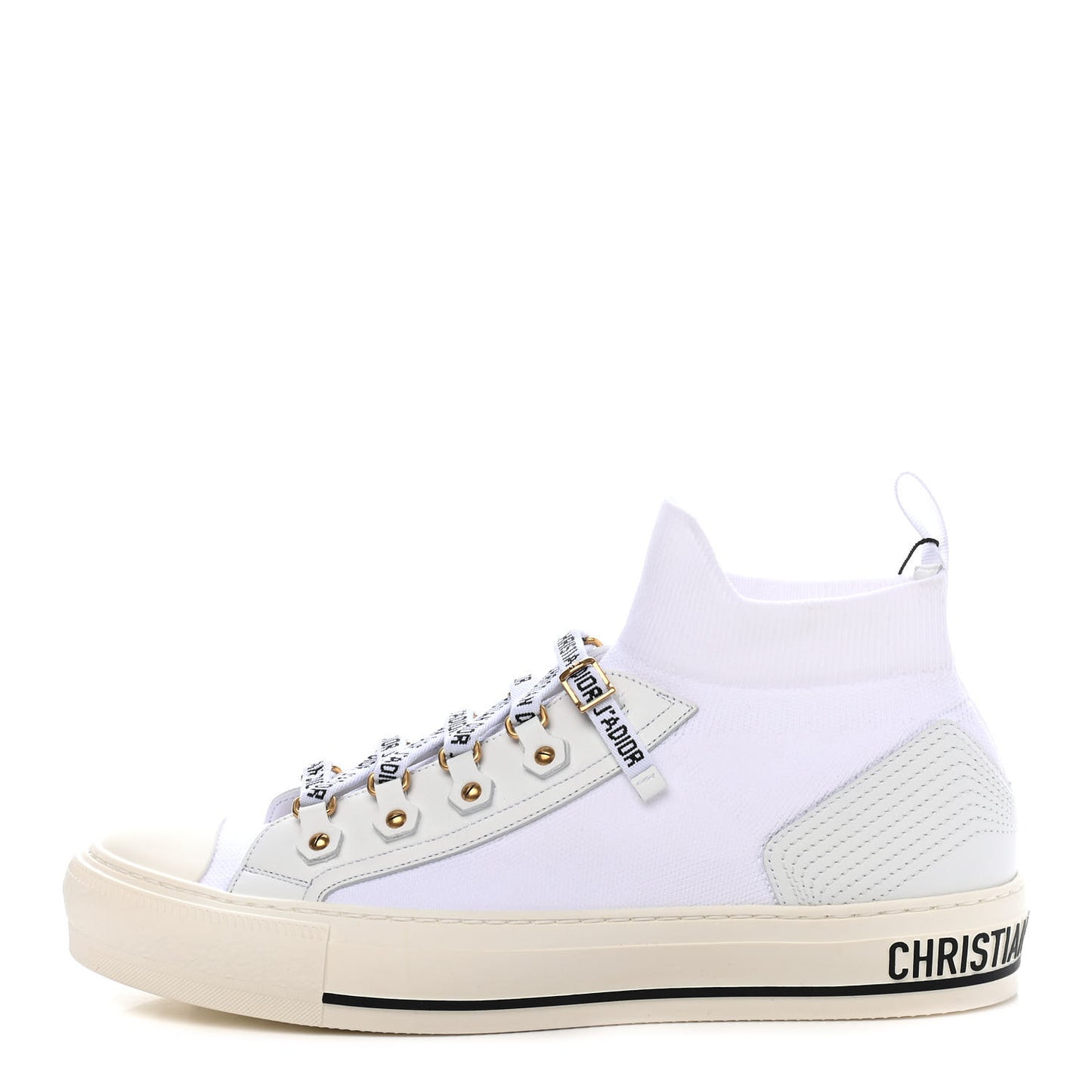Technical Knit Calfskin Womens Walk'N'Dior High Top Sneakers 39.5 White