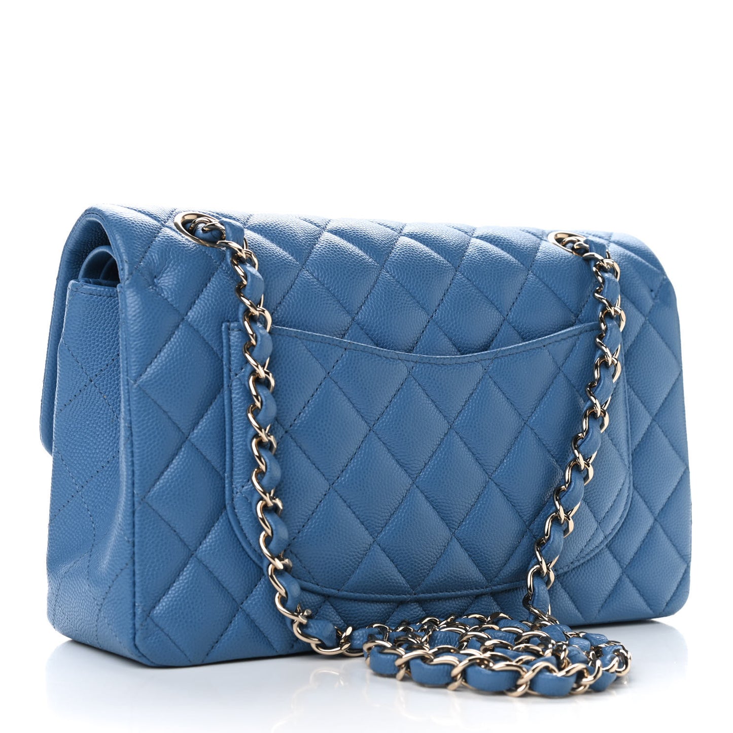 Caviar Quilted Small Double Flap Blue