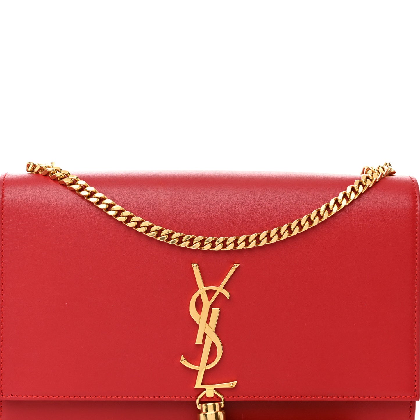 Smooth Calfskin Medium Classic Monogram Kate Tassel Satchel Lipstick Red