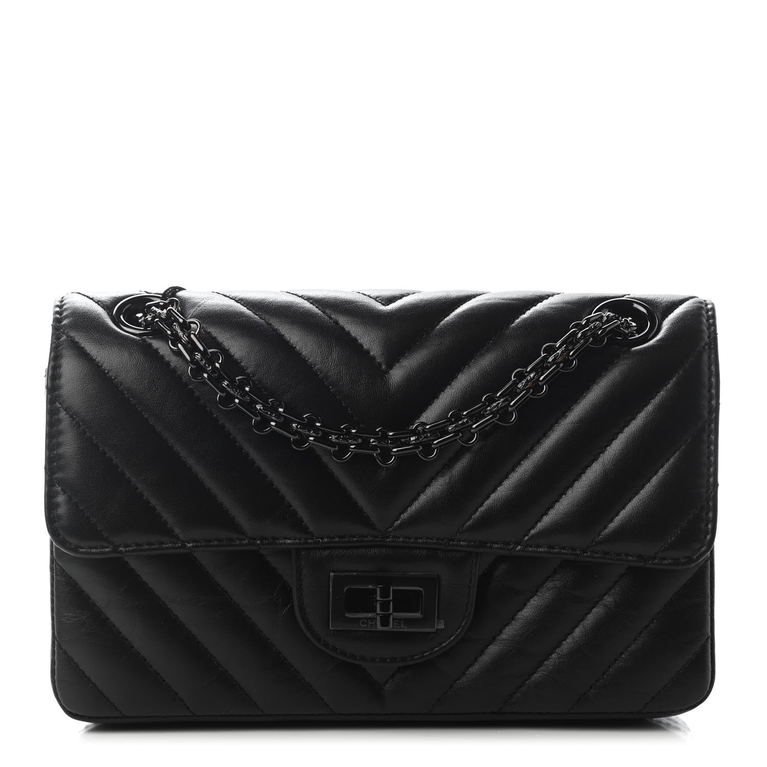 Chanel Aged Calfskin Chevron Quilted 2.55 Reissue Mini Flap So Black 1 of 9