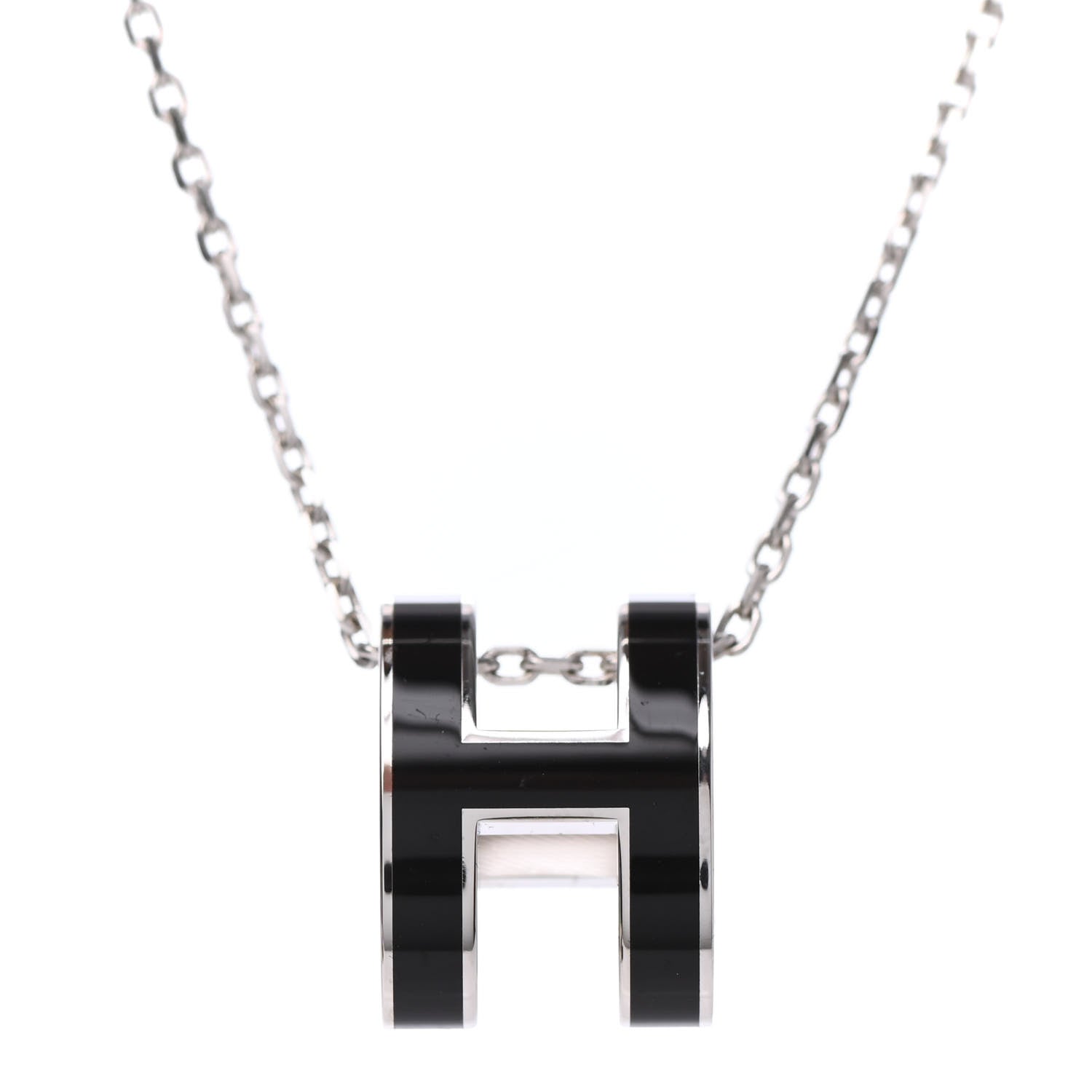 Hermes Lacquered Palladium Pop H Pendant Necklace Black 3 of 3