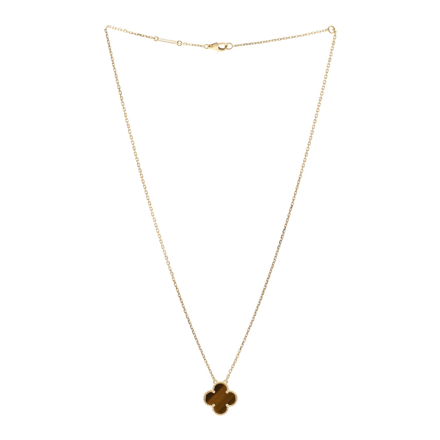 18K Yellow Gold Tiger Eye Vintage Alhambra Pendant Necklace