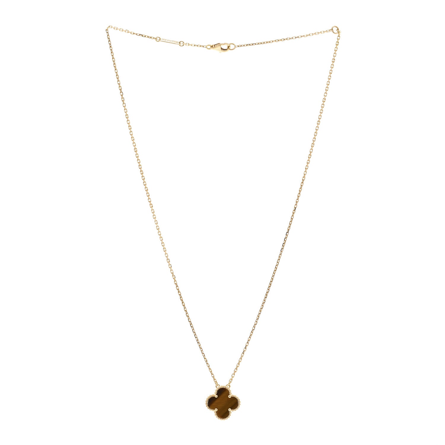 Van Cleef & Arpels 18K Yellow Gold Tiger Eye Vintage Alhambra Pendant Necklace 3 of 6
