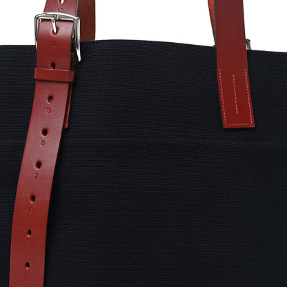Hermes Toile Goeland Vache Hunter Etriviere Shopping Bag Bleu Nuit Rouge H 7 of 9