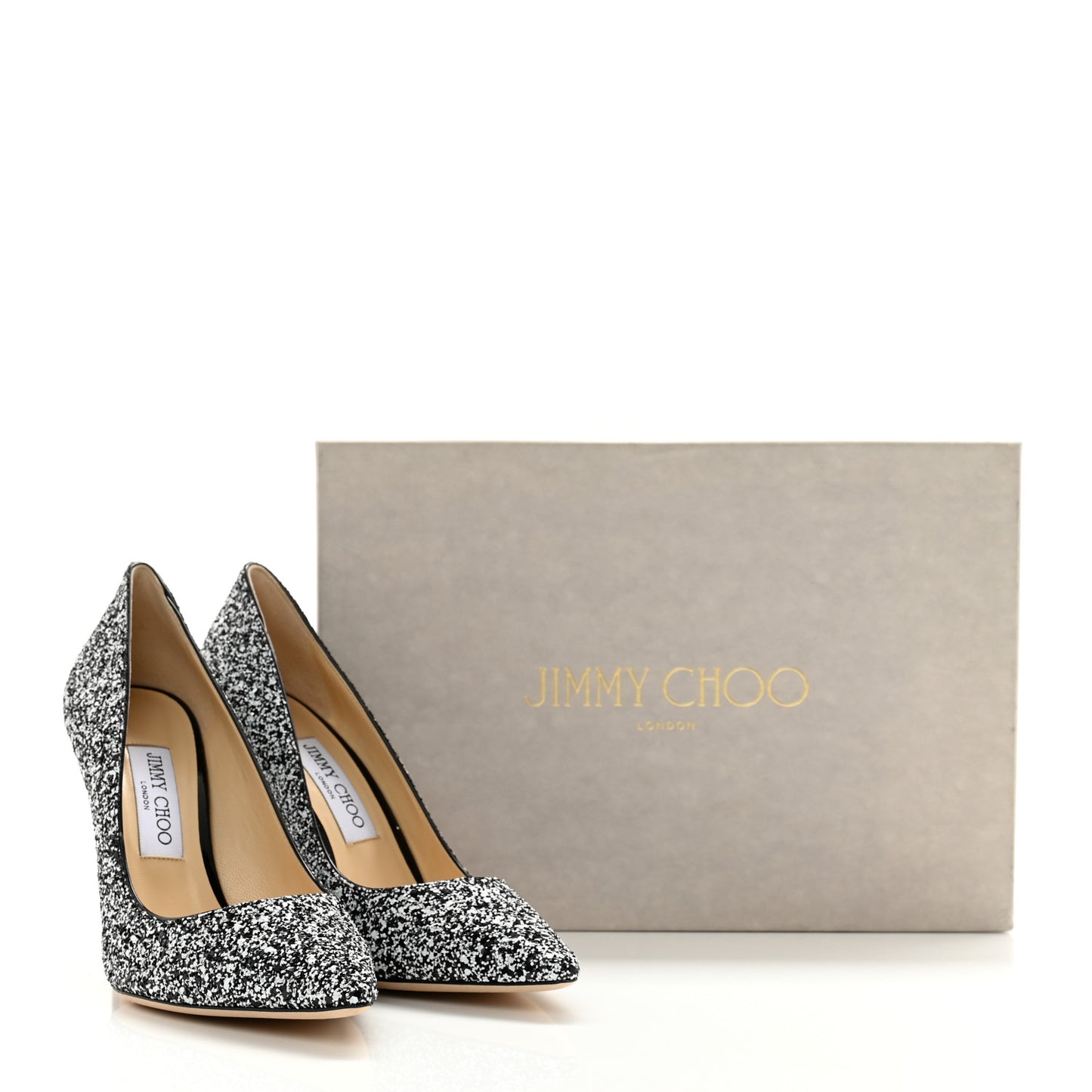 Coarse Glitter Pointy Toe Romy 100 Pumps 38.5 Black White