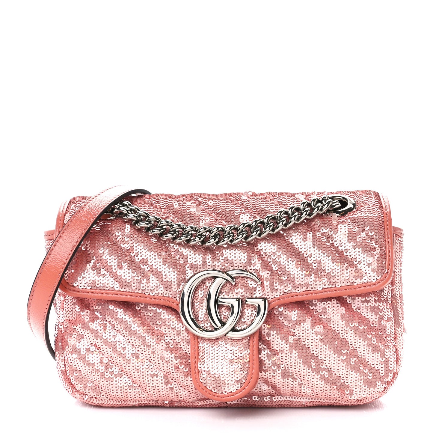 Sequin Matelasse Diagonal Mini GG Marmont Shoulder Bag Antique Rose Rosa Pale Pink