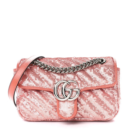 Gucci Sequin Matelasse Diagonal Mini GG Marmont Shoulder Bag Antique Rose Rosa Pale Pink 1 of 11