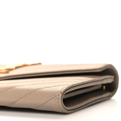 Saint Laurent Grain De Poudre Matelasse Chevron Monogram Flap Wallet Dark Beige 9 of 12