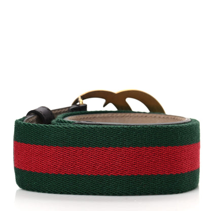 Gucci Nylon Textured Calfskin Double G Web 40mm Belt 80 32 Green Red Dark Cocoa 2 of 4