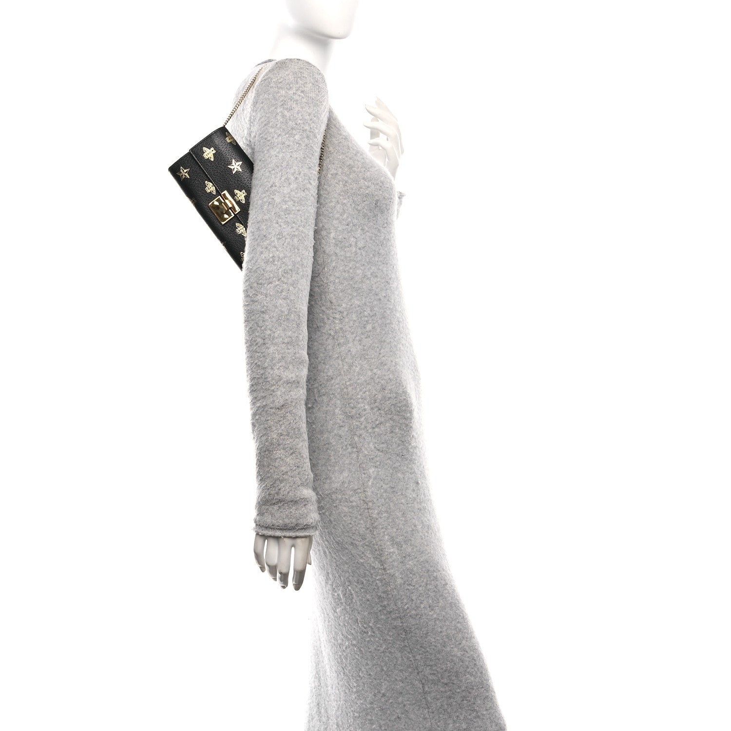 Gucci Grained Calfskin Bee Star Continental Chain Wallet Black 2 of 11