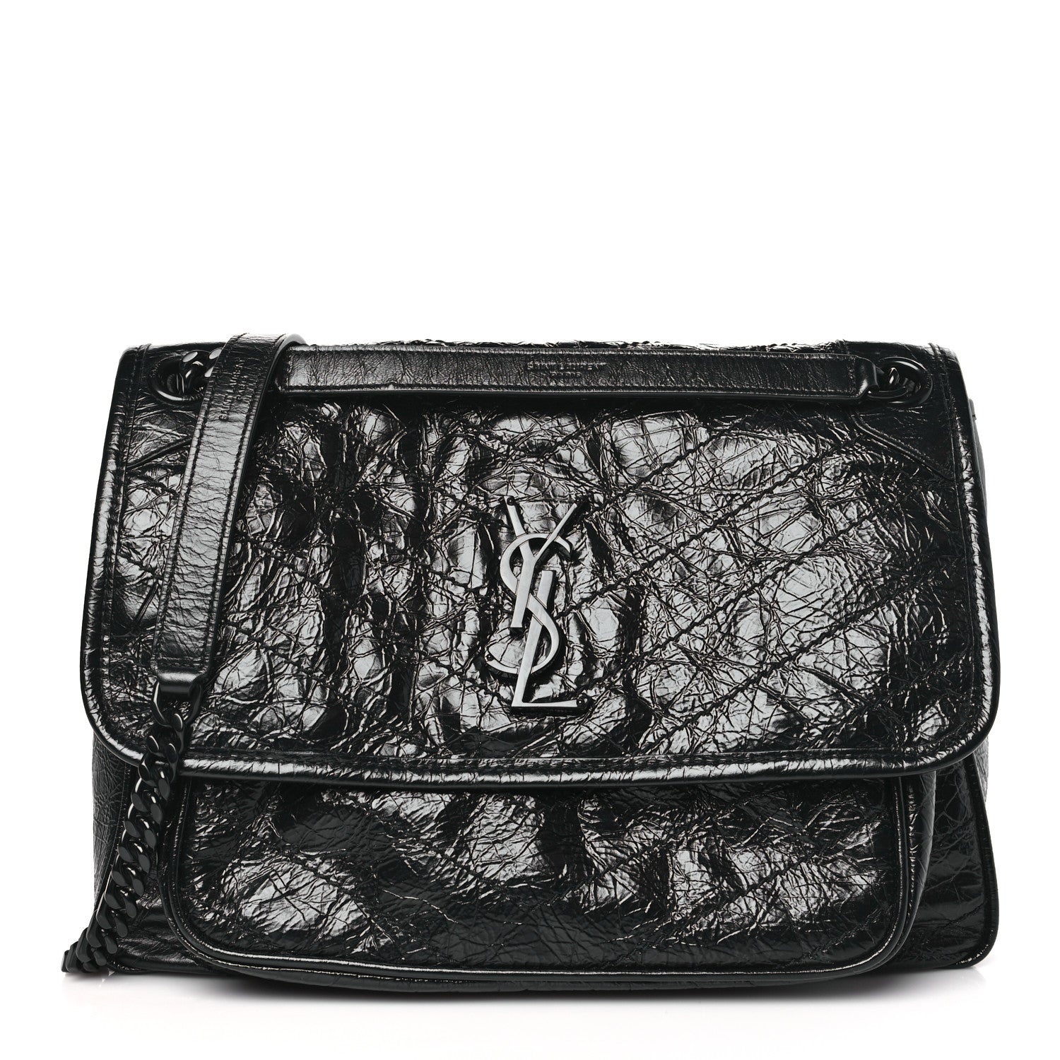 Saint Laurent SAINT LAURENT Crinkled Calfskin Matelasse Monogram Medium Niki Chain Satchel Black 1 of 9