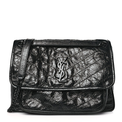 Saint Laurent SAINT LAURENT Crinkled Calfskin Matelasse Monogram Medium Niki Chain Satchel Black 1 of 9