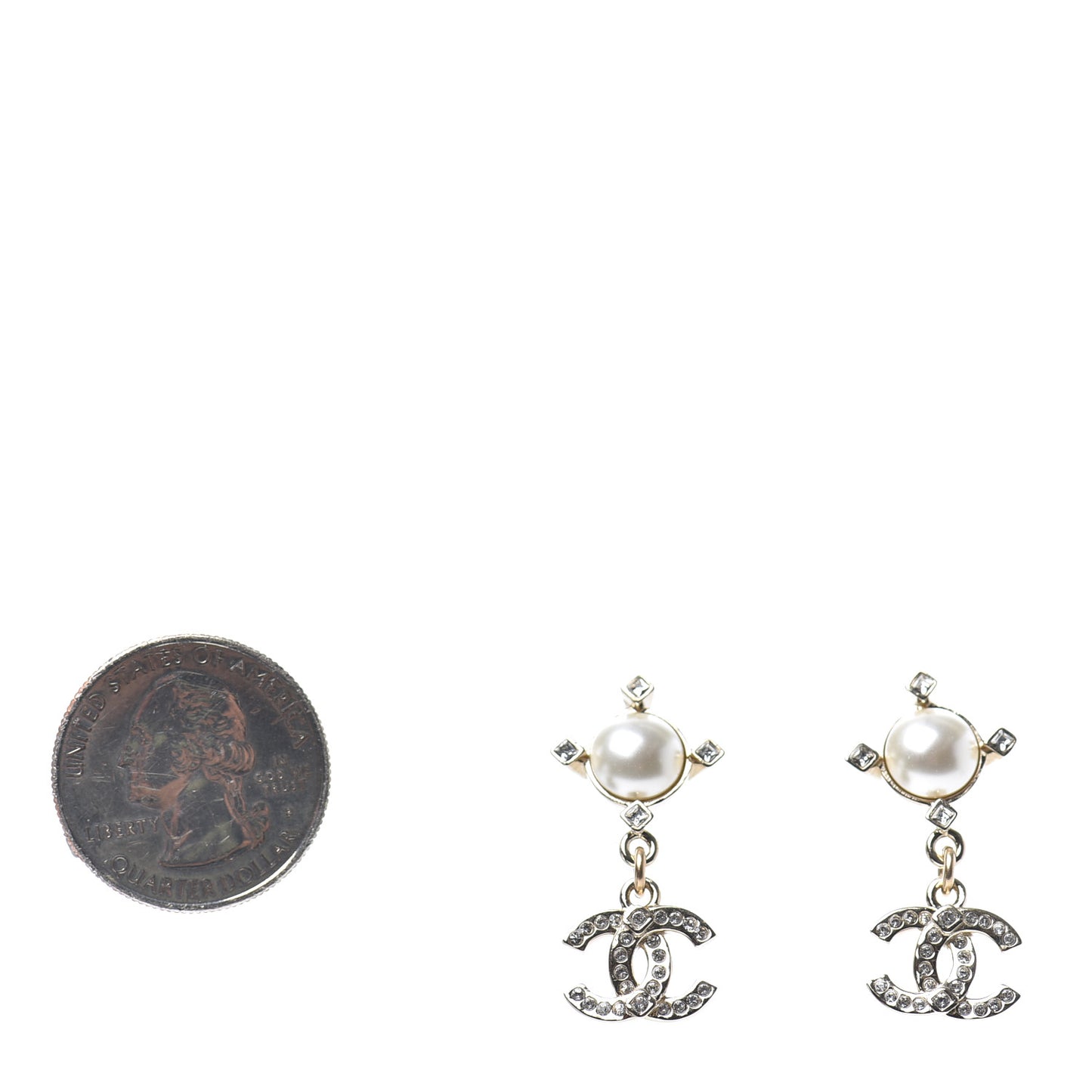Crystal Pearl CC Drop Earrings Gold