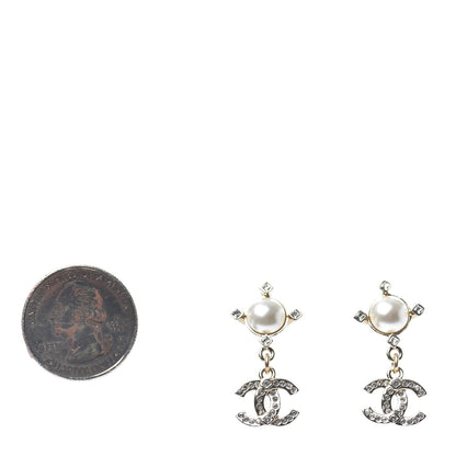 Chanel Crystal Pearl CC Drop Earrings Gold 2 of 4