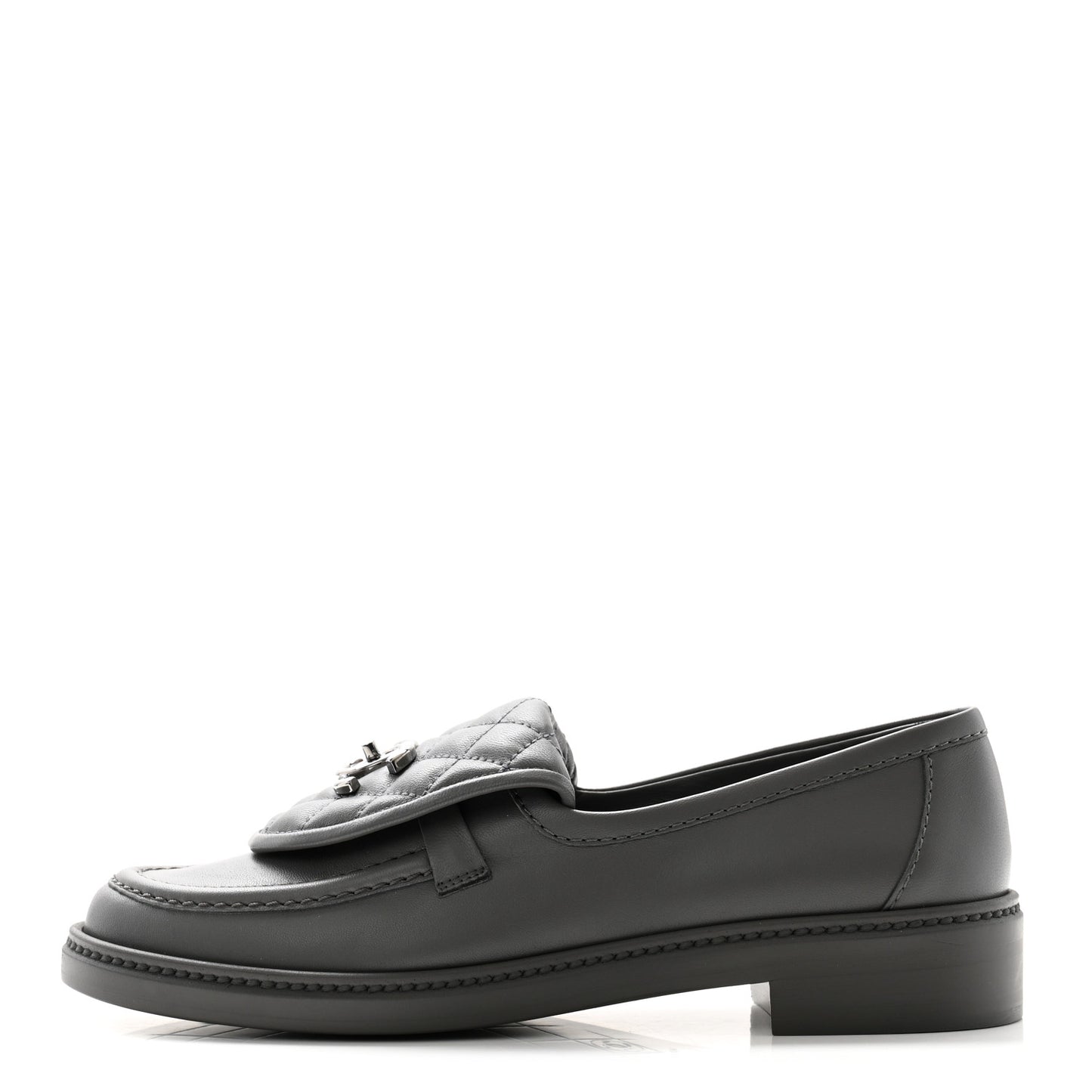 Lambskin Quilted CC Turnlock Loafers 38.5 Dark Grey