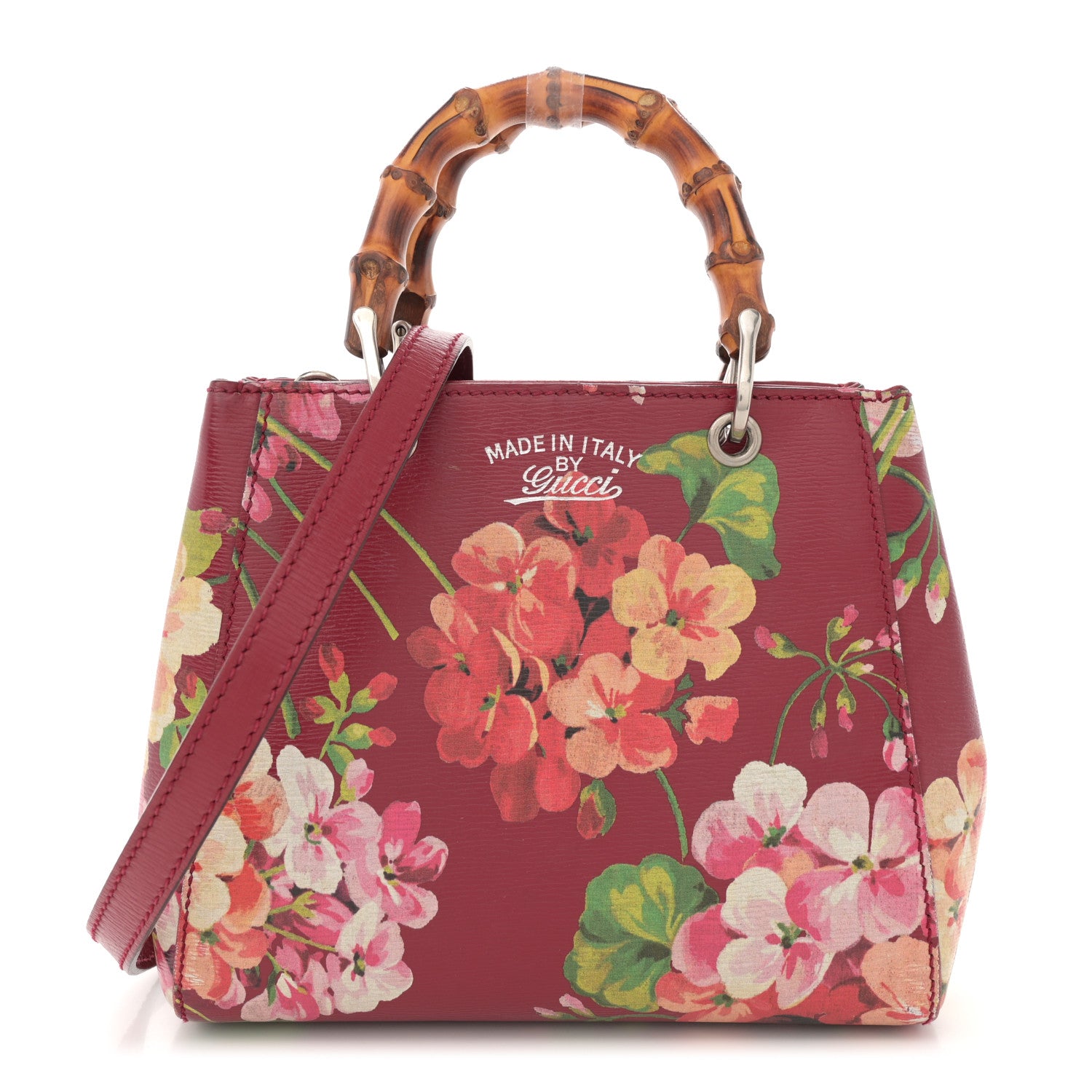 Gucci Shangai Calfskin Blooms Print Mini Bamboo Shopper Tote Romantic Cerise Multicolor 1 of 13