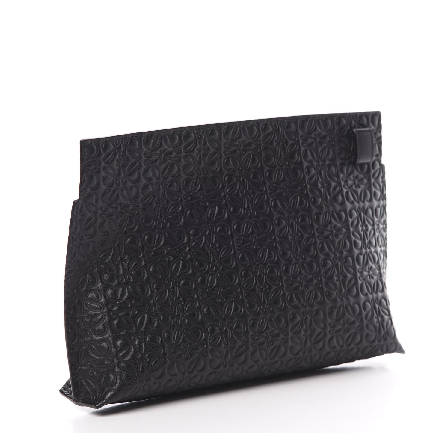 Calfskin Embossed Medium Repeat T Pouch Black