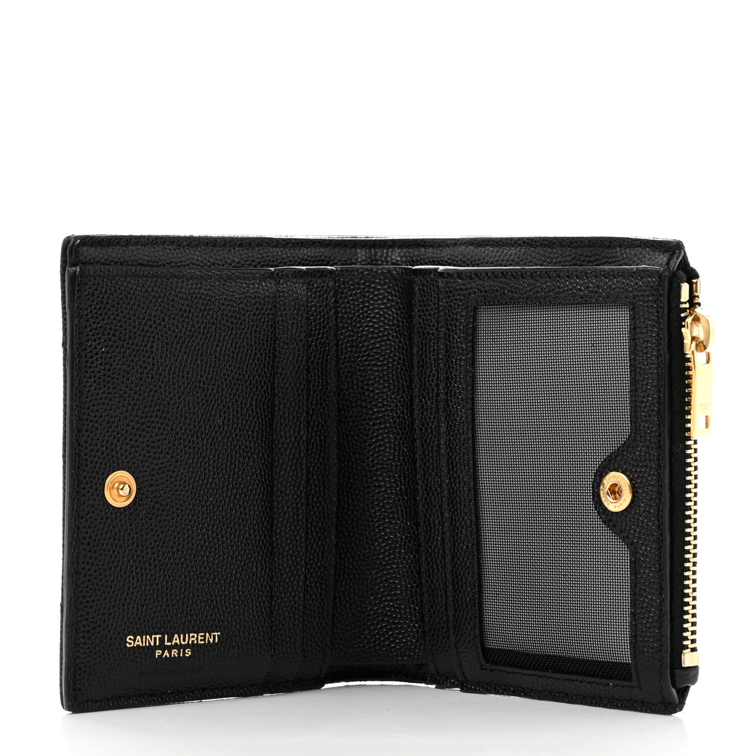 Saint Laurent Grain De Poudre Matelasse Chevron Monogram Zipped Card Case Black 5 of 8