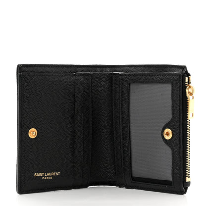 Saint Laurent Grain De Poudre Matelasse Chevron Monogram Zipped Card Case Black 5 of 8