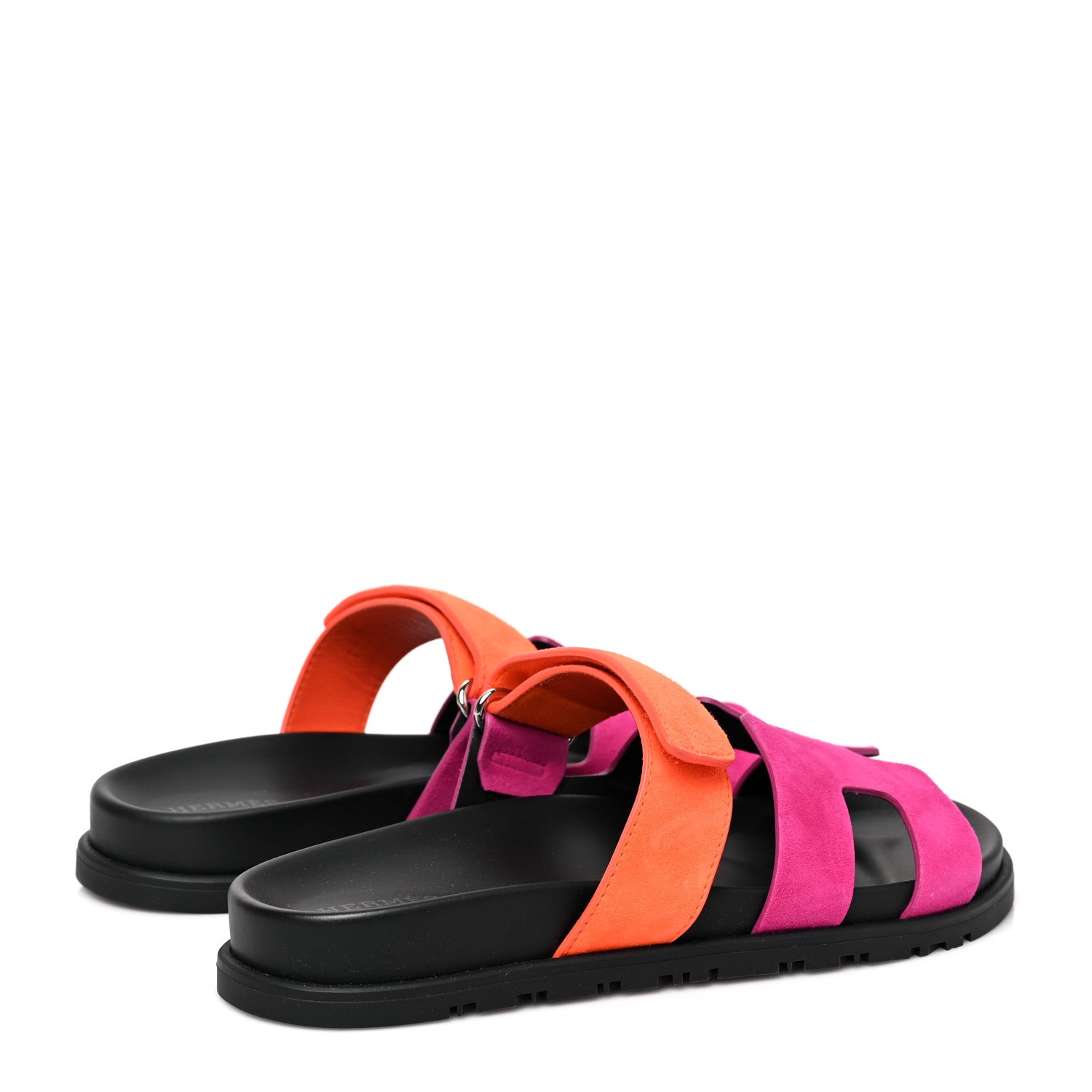 Hermes Suede Goatskin Womens Chypre Sandals 37 Rose Chapas Orange Synthetique 37 4 of 8